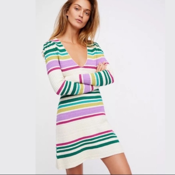 Free People Dresses & Skirts - NWT Free People Gidget Ivory Striped Sweater Dress